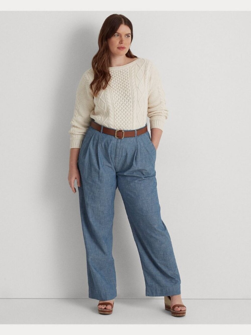 NEW! Lauren Ralph Lauren Women's 20W Pleated Chambray Wide-Leg Pant NWT $145 - Picture 6 of 6